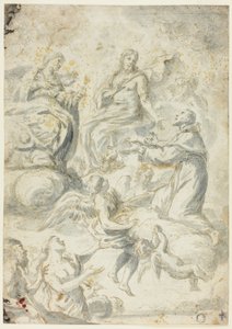 Święty Mikołaj z Tolentino wstawiający się u Chrystusa i Madonny za duszami w Otchłani autorstwa Pietro Antonio Novelli