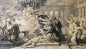 Śmierć Priama, Pietro Benvenuti (1769-1844), grafika z obrazu z 1811 r.