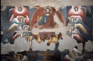 Ostateczny Chrystus trąbi. (Szczegół) - Fresk autorstwa Pietro Cavallini