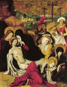 Osadzanie Chrystusa, czyli Pieta Tanger, Pietro Cavaro (aktywny 1508-1538), tempera na desce autorstwa Pietro Cavaro