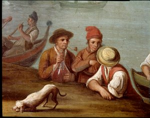 Scena bankietowa w Posillipo (Pausilippe) Neapol Szczegół rybaków - Bankiet w Posillipo - Szczegół rybaków - Obraz Pietro Fabris XVIII-wieczne Museo Nazionale di San Martino Neapol autorstwa Pietro Fabris
