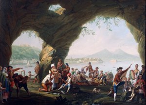 Sceny z życia codziennego w jaskini w Posillipo, niedaleko Neapolu, autorstwa Pietro Fabris (olej na płótnie) autorstwa Pietro Fabris