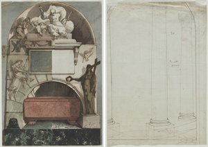 Projekt fresku na grobie artysty w Certosa w Bolonii (recto); Rysunek architektoniczny kolumn (verso)