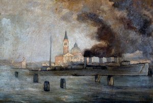 Kościół św. Justusa w Wenecji, autor: Pietro Fragiacomo (1856-1922), olej na desce, 39x58 cm