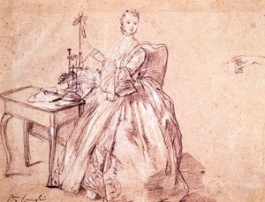 Przędzająca nić, autorstwa Pietro Longhi (1701-1785), rysunek autorstwa Pietro Longhi
