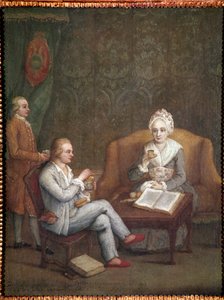 Portret Adriany Giustinian z synem Gerolamo Ascanio biorących gorącą czekoladę (Adriana Giustinian Barbarigo i jej syn Gerolamo Ascanio biorący filiżankę czekolady) Obraz Pietro Longhi (1702-1785) ok. 1779 r. Dim 58x45 cm Wenecja, Ca 