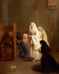Siedem sakramentów: Spowiedź, autorstwa Pietro Longhi (1701-1785), olej na płótnie, 61x50 cm, przed 1755-57, autorstwa Pietro Longhi