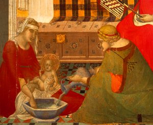 Narodziny Marii, fragment Tryptyku Narodzenia Marii Pietro Lorenzettiego (ok. 1280-1348), tempera na desce autorstwa Pietro Lorenzetti