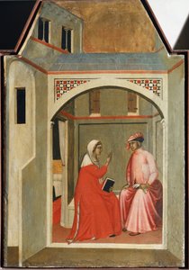 Rozstanie św. Pokory i jej męża (fragment poliptyku z życia św. Pokory) - Detrempe na drewnie autorstwa Pietro Lorenzetti