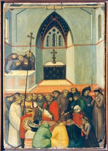Ekshumowane ciało błogosławionego odnaleziono nienaruszone i świeże, kafelki na ołtarzu Błogosławionej Pokory autorstwa Pietro Lorenzettiego (ok. 1280-1348), tempera i złoto na desce. autorstwa Pietro Lorenzetti