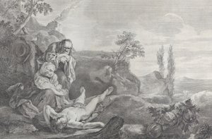 Adam i Ewa po lewej, jako starsza para, opłakuje zwłoki Abla, który leży w l..., 1743-63.