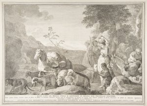 Ezaw i jego rodzina rozstają się z Jakubem Ezaw z jego żonami, synami i substancjami sepa..., 1743-63. autorstwa Pietro Monaco