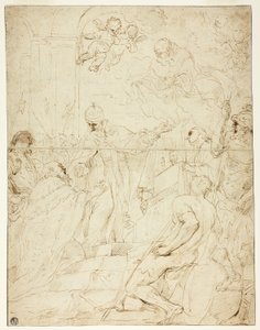 Święty ukazujący się władcy (recto); Latające Putto (verso)