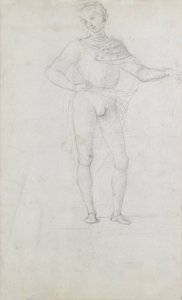 Studium do postaci w adoracji Trzech Króli (czarna kreda) autorstwa Pietro Perugino