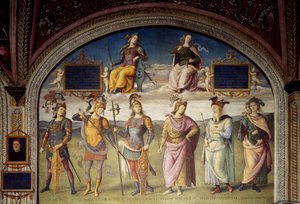 Alegorie męstwa i wstrzemięźliwości z sześcioma antycznymi bohaterami autorstwa Pietro Perugino
