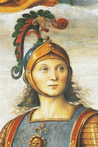 Horace Coclite, autorstwa Perugino (ok. 1450-1523), fresk, Sala Audiencyjna, Collegio del Cambio (Kolegium Zmian), Pałac Przeorów, Perugia, Umbria, Włochy autorstwa Pietro Perugino