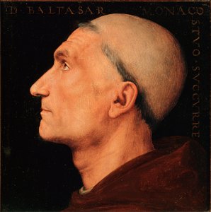 Portret Don Baldassarre – Antonio di Angelo, mnich z opactwa Vallombrosa Profil mnicha z klasztoru Vallombreuse. Obraz Pietro Vannucci dit il Perugino (Perugin autorstwa Pietro Perugino