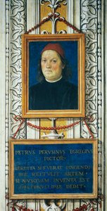 Autoportret i tabliczka tytułowa autorstwa Pietro Perugino