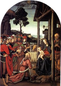 Adoracja Trzech Króli, ca. 1470-1480 autorstwa Pietro Perugino