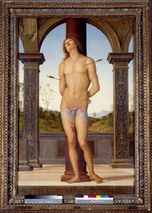 Męczeństwo San Sebastian Obraz Pietro di Cristoforo Vannucci (Le Perugin lub Il Perugino) (1446-1523) XVI w. niedz 1,76x1,16 m - Męczeństwo San Sebastian (lub św. Sebastian). Obraz Pietro autorstwa Cristoforo Vannucci (Il Perugino lub Le autorstwa Pietro Perugino