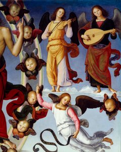 Wniebowstąpienie Chrystusa Szczegół przedstawiający muzyczne anioły. Obraz Pietro Vannucci dit Il Perugino (Perugin) (1450-1523) 1496 Lyon, Muzeum Sztuk Pięknych autorstwa Pietro Perugino