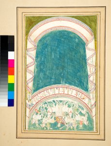 Kopia mozaiki woźnicy (czarna kreda, niektóre pisakiem i brązowym tuszem. Pokolorowane akwarelą) autorstwa Pietro Santi Bartoli