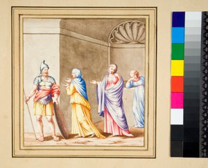 Tak zwany Coriolanus (czarna kreda, niektórzy pisakiem i brązowym tuszem. barwiony akwarelą) autorstwa Pietro Santi Bartoli