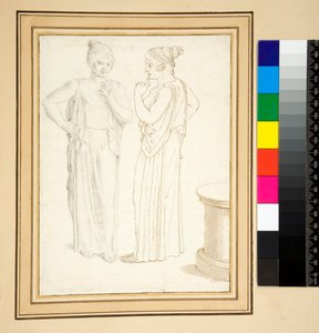 Dwa widoki statuetki z brązu (pióro i ołówek) autorstwa Pietro Santi Bartoli