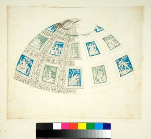 Sklepienie Willi Madama (czarna kreda, niektóre piórem i brązowym tuszem. zabarwione akwarelą) autorstwa Pietro Santi Bartoli