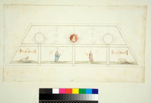 Sklepienie Willi Madama (czarna kreda, niektóre piórem i brązowym tuszem. zabarwione akwarelą) autorstwa Pietro Santi Bartoli