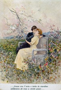 Dwoje kochanków, ilustracja Pietro Scoppetta (1863-1920), Włochy, XX w.