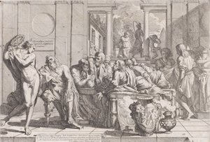 Sympozjum Platona: Sokrates i jego towarzysze zasiadający przy stole dyskutujący o idealnej miłości..., 1648.