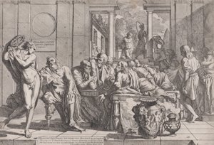 Sympozjum Platona: Sokrates i jego towarzysze zasiadający przy stole dyskutujący o idealnej miłości..., 1648.