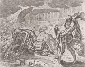 Potop, wyciąganie postaci z wody, ok. godz. 1640-42. autorstwa Pietro Testa