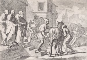 Odejście syna marnotrawnego, ukazanego na dosiadaniu konia, z serii czterech..., ca. 1645. autorstwa Pietro Testa
