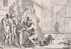 Powrót syna marnotrawnego, ojca obejmującego syna, z serii..., ca. 1645. autorstwa Pietro Testa