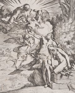 Ofiara Izaaka przez jego ojca Abrahama, ca. 1640-42. autorstwa Pietro Testa