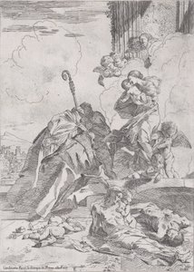 Trzej święci Lucchese św. Mikołaj Tolentino, Mikołaj z Bari wstawiający się u..., ca. 1630-31. autorstwa Pietro Testa