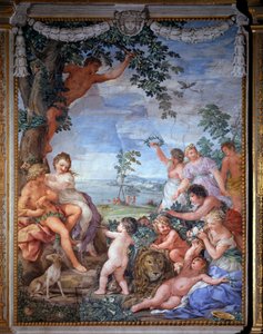 Alegoria czterech epok, złoty wiek Fresk Pietro da Cortony (Kamień Cortony) (1596-1669) 1637 Salle du Poele (Stanza della Stufa), Galeria Palatyn, Palazzo Pitti, Florencja