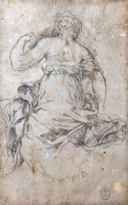 Postać kobieca, fresk Studium epoki srebra autorstwa Pietro da Cortona