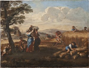 Pejzaż ze żniwami - Pejzaż ze żniwami, Cortona, Pietro da (1596-1669) (Pierre de Cortona). Olej na płótnie. Rozmiar: 50x65cm. Muzeum Narodowe w Sztokholmie autorstwa Pietro da Cortona