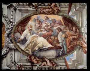Odnalezienie św. Filipa po objawieniu dziewicy Fresk ze świty autorstwa Pietro da Cortony (Piotra z Cortony) (1596-1669) 1652 Rzym, sala czerwona Kościół Santa Maria in Vallicella Włochy autorstwa Pietro da Cortona
