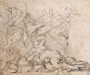 Wenus, studium na Triumf Opatrzności Bożej, fresk na sklepieniu w sali Palazzo Barberini, Rzym autorstwa Pietro da Cortona