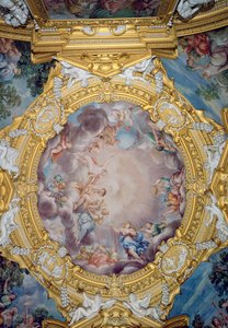 Sala di Apollo Sala Apollo detal dekoracji sufitu przedstawiający Cosimo I de Medici 1519-74 przedstawiany Apollo, fresk z ok. 1647 autorstwa Pietro da Cortona
