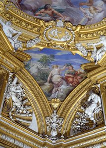 Sala Apolla Sala Apolla detal pendentywu przedstawiającego muzy Calliope i Melpomene, fresk z ok. 1647 r. autorstwa Pietro da Cortona