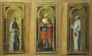 Trzy panele - św. Franciszek, św. Hieronim i św. Antoni z Padwy, ok. 1480 (tempera na panelu) autorstwa Pietro di Francesco degli (circle of) Orioli