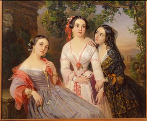 Portraits des soeurs la comtesse Elisabeth Salias de Tournemire (1815-1892), Sophia Soukhovo Kobylina (Souchovo-Kobylina) (1825-1867) et Eudokia Petrovo Solovovo - Peinture de Pimen Nikitich Orlov (1812-1863), olej na płótnie