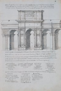 Łuk Klaudiusza w Rzymie, rysunek, ze Starożytności rzymskich, autorstwa Pirro Ligorio (1513-1583)