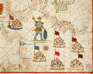 Królestwo Francji, z portolańskiego atlasu składającego się z sześciu map, autorstwa Placido Caloiro i Francesco Oliva, Pergamin. 1646.