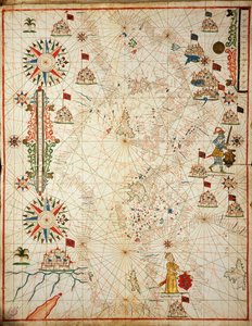 Morze Śródziemne, z portolańskiego atlasu sześciu map autorstwa Placido Caloiro i Francesco Oliva, Pergamin. 1646.